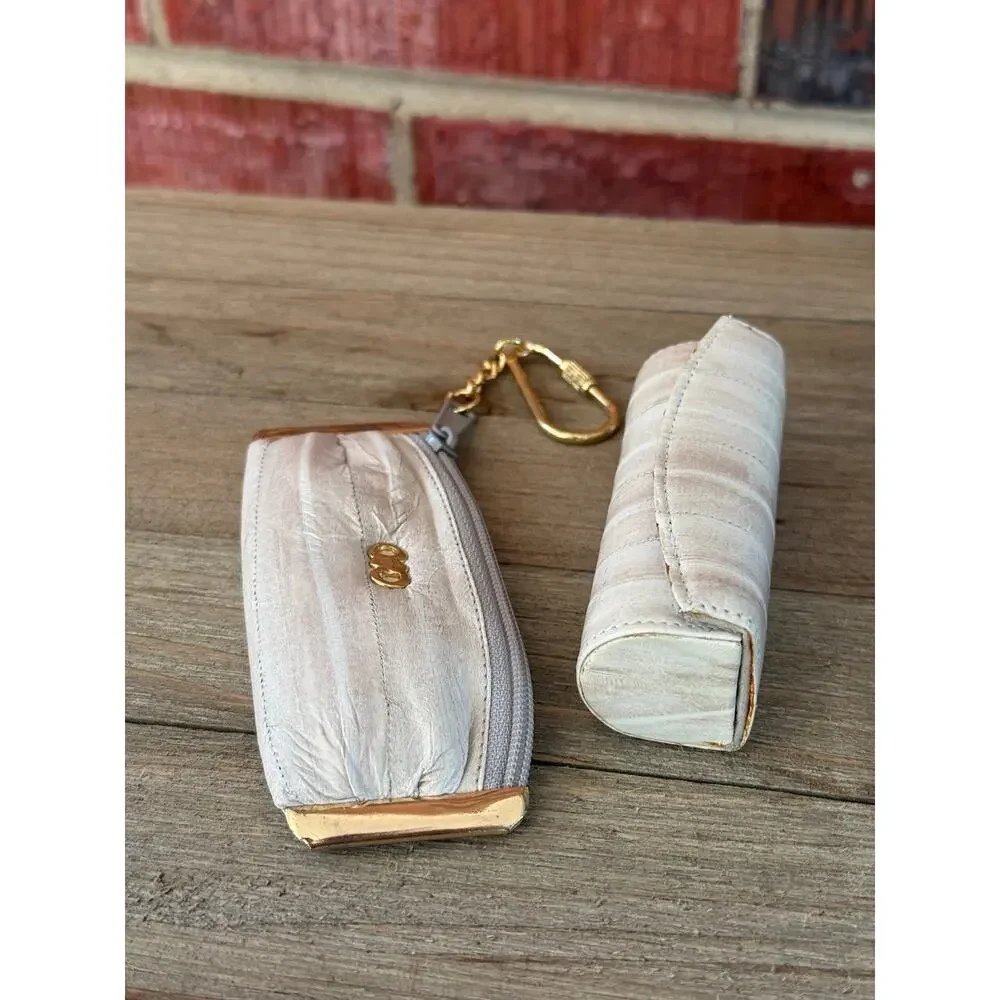 Vintage Genuine Eel Skin Lipstick Case & Coin Pouch Set Made in Korea